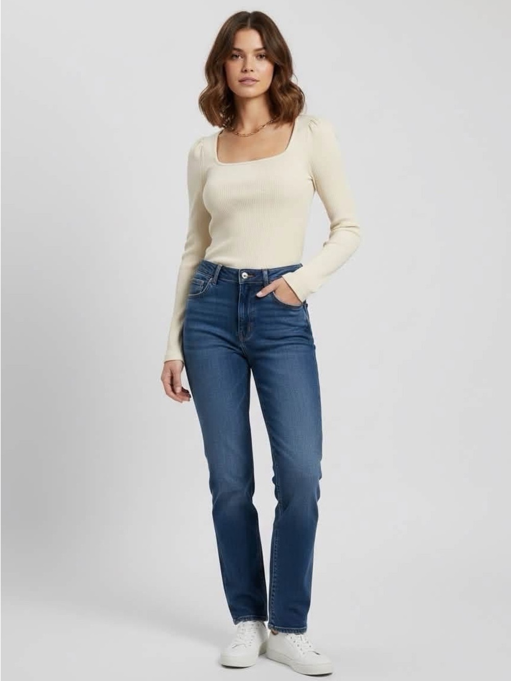 J. Crew Ivory Ribbed Square-Neck Crew Sweater - Picture 5 of 6